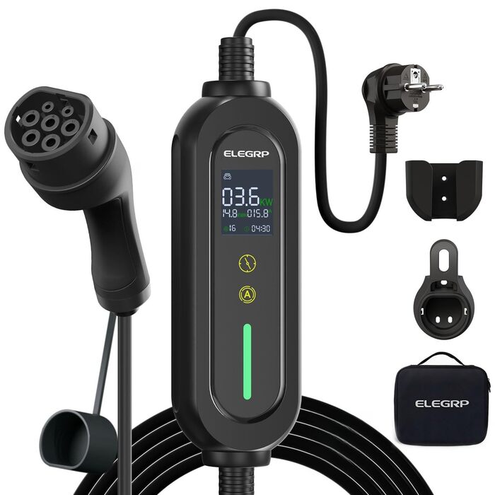 Кабель для зарядки електромобіля Type 2 Schuko 3.68kW (1 фаза, 6-16A) ELEGRP, 10м, IP66, Plug & Play