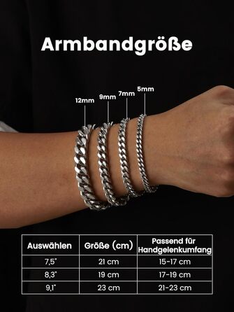 Чоловічий браслет Bestyle з нержавіючої сталі, ланцюг панцир, ширина 5/7/9/12.5 мм, срібний/чорний/золотий, довжина 19/21/23 см - ідеальний подарунок для чоловіків