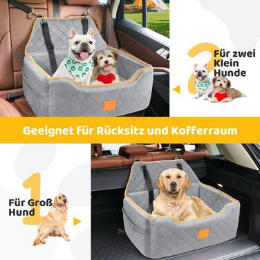GL GLENSLAVE Dog Car Seat for Large/Medium Dogs - Elevated Pet Seat for Dogs Up to 25kg or 2 Small Dogs, Removable & Washable with Thick Cushions & Storage Pockets (Gray)