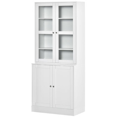 HOMCOM 178.5 cm Tall Bookshelf Display Cabinet with Glass Door, 6 Compartments, Kitchen Cabinet for Living Room, Kitchen - White | Aosom