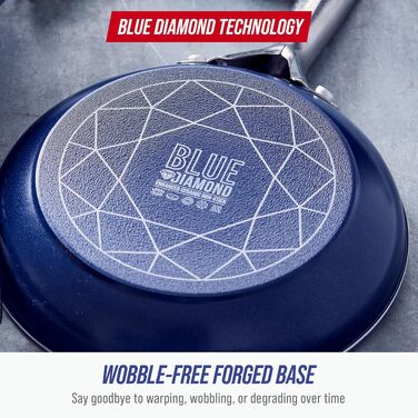 Набір посуду Blue Diamond CC001951-001 з керамічним антипригарним покриттям без PFAS, алюміній та нержавіюча сталь, синій, 14 предметів