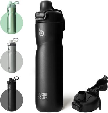BOTTLE BOTTLE Insulated Water Bottle, 680 ml, with Handle and Flip-Top Lid, Bicycle Water Bottle, Push-Button Lid, Leak-Proof, Portable, for Travel, Sports, Riding, Green (Black)