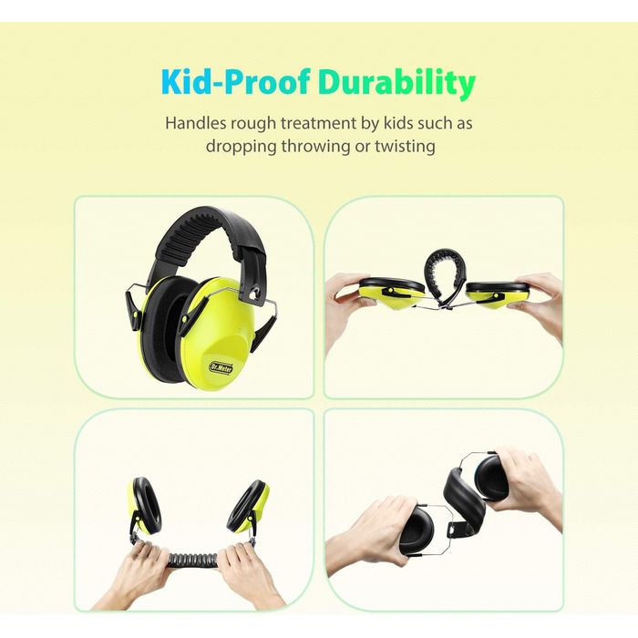 Навушники для захисту від шуму Dr.meter для дітей, жовті. Захист 27dB, регульоване обхватом, для сну, навчання.