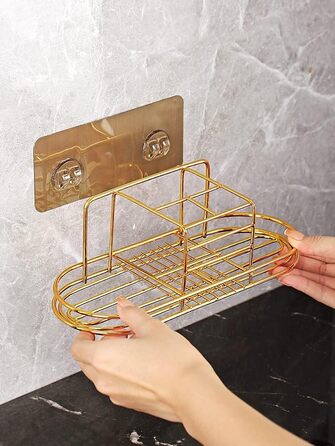 Toothbrush holder with cup, holder for electric toothbrush, toothpaste, stainless steel, bathroom stand or wall mount, with 2 cups (Gold)