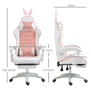 Vinsetto Gaming Chair Ergonomic Gamer Chair with Lumbar Support, Footrest, Gaming Recliner with Bunny Ears, Head Pillow, Height Adjustable Office Chair with Adjustable Recline Function Pink | Aosom