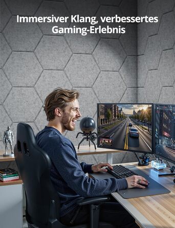 Акустичні гексагональні панелі самоклеючі, 12 шт, звукопоглинаючі шестикутні плити для студії, вітальні, геймерської зони та офісу, сірі (30 x 26 x 0,9 см)