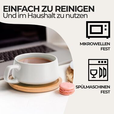 MIAMI - 4 x 320 ml Coffee Cups/Cappuccino Cups with Saucers/Elegant/Modern/Coffee Cups made of Stoneware - Luxe Collection 4-Piece Set (Classic Pastel)