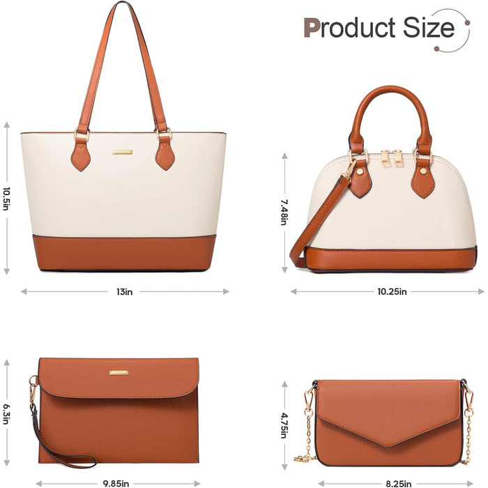 Bagsure Сумка жіноча 4 в 1: сумка-шопер, сумка на плече, сумка для офісу, подорожей (Браун-Бежевий)