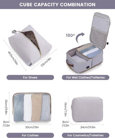 Рюкзак LOVEVOOK для жінок, 40L, ручна поклажа, для ноутбука, водонепроникний, рюкзак для подорожей, дамська сумка-мішок, 17.3 дюйми, сірий, білий, кавовий