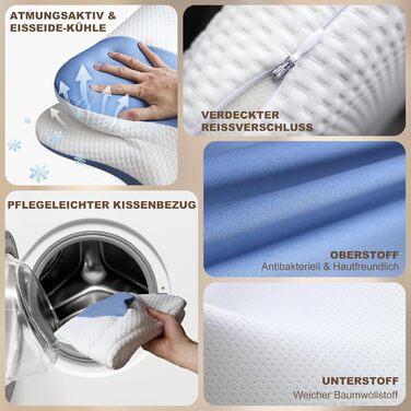 Ортопедична подушка для шиї та плечей: подушка з memory foam для сну на спині, боці та животі. Ергономічна подушка з підтримкою шиї (66 x 40 x 14 см)