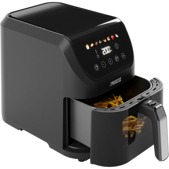 Фритюрниця Princess Slim Airfryer 5 л, 1500 Вт, тиха (55 дБ), компактна без масла, 8 програм, антипригарне покриття