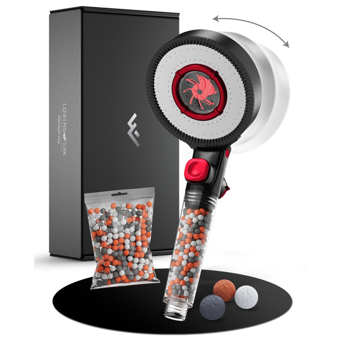 Фільтр для душу з 3 режимами та бустером | Економна душова лійка з мінеральними перлами | Ручна душова насадка чорного кольору з інструментом, запасними перлами та нержавіючою пластиною (прозора ручка)