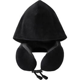 Подушка для шиї Memory Foam | Подушка для подорожей в літаку з 95% світлозахистом, регульована підтримка шиї, Travel Pillow для подорожей, офісу та сну на боці (Чорний)