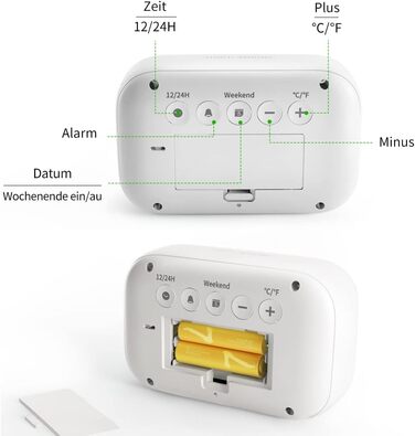 Цифровий будильник DOOMAY з LCD-дисплеєм, регульована гучність, функція відкладення та режим вихідних днів для спальні, робочого столу, подорожей, білий