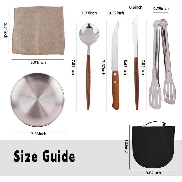 Набір посуду для кемпінгу на 2 особи, 12 предметів, нержавіюча сталь, столові прибори для пікніка, портативні чохли, ручки з імітацією дерева, килимок на стіл