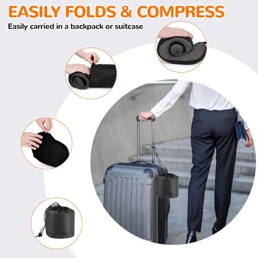 Подушка для шиї у літак, подушка для подорожей Memory Foam 360° підтримка, подушка-вичка з навушниками, маска для сну та сумка. Регульована, компактна подушка для подорожей літаком, автомобілем, поїздом. Чорний колір