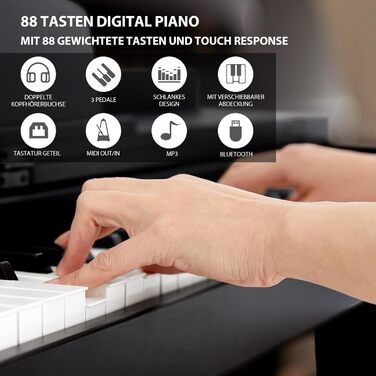 Електронне піаніно MUSTAR 88 клавіш з табуретом, цифрове піаніно, чорне, USB/MIDI, для початківців