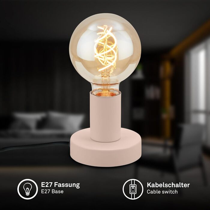 BRILONER Настільна лампа міні, ретро, вінтаж, E27, 10W, для дому, офісу, читання, 10x9 см (діаметр x висота), метал, бежевий