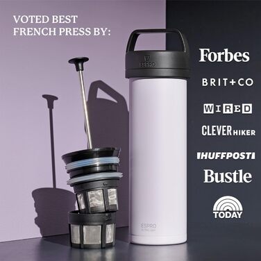 Французький прес ESPRO P0 Ultralight 470 мл, термокружка з нержавіючої сталі, вакуумізольована, для кави, подорожей, кемпінгу, Gun Metal Grey