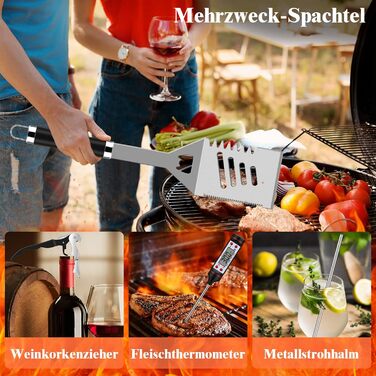 38-Piece BBQ Grill Tool Set Stainless Steel Grill Accessories for Men Gift Birthday High-Quality Grill Utensil Set Case with Grill Case and Grill Mat for Garden and Camping Black