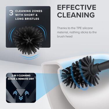 Настінна щітка для унітазу Oviar Finnkona | Чорна | Зі змінним насадком | З вентиляцією | З нержавіючої сталі з порошковим покриттям