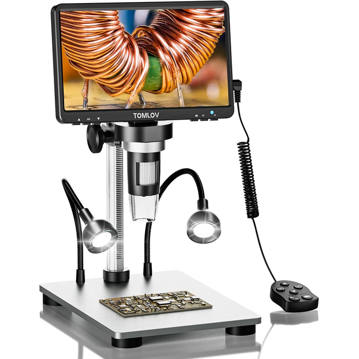 TOMLOV DM9 7' LCD цифровий мікроскоп 1200x, 1080P USB, 12MP, з підсвічуванням LED, для PC/Windows/Mac, 32GB
