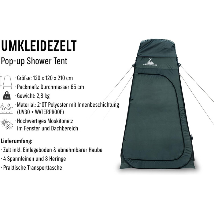 Wanderfalke XL Pop-Up Tent - Changing Tent, Shower Tent - 120x120x210cm for Outdoor, Camping, Fishing, Beach - Includes Carry Bag (Pine Green)