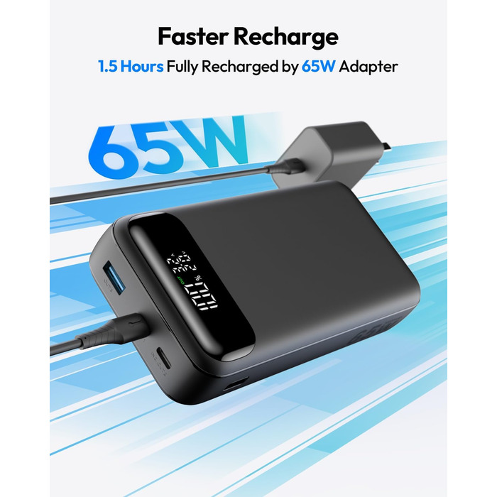 Power Bank ADDTOP 20000mAh 65W: зарядний пристрій для телефону та ноутбука (USB-C, чорний)