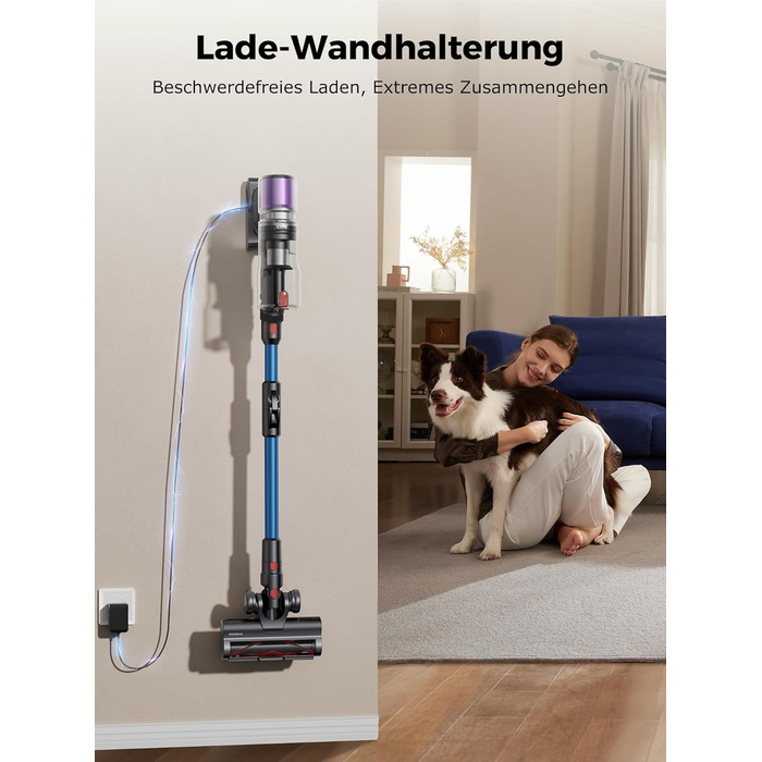 Бездротовий пилосос Proscenic P16 з акумулятором, 55 кПа, 550 Вт, 65 хв, гнучкий гофрований з'єднувач, GreenEye, щітка Anti-Tangle, для килимів, твердих поверхонь, шерсті домашніх тварин, автосалонів, блакитний