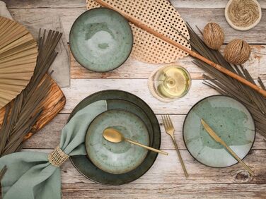 Набір посуду CreaTable Jawa, 18 предметів (для 6 осіб), з каменю, зелений, безпечний для миття в посудомийній машині та використання в мікрохвильовці