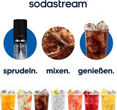 Sodastream Enso Premium – Сифон для газування води з нержавіючої сталі, чорний + CO2 балон 1л (пляшка в комплекті, придатна для миття в посудомийній машині)