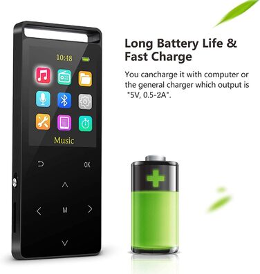 MP3-плеєр 64GB MUSRUN з Bluetooth, HiFi, AUX-запис, FM-радіо, чорний матовий