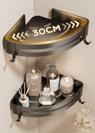 Дзеркальна поличка для душу FOLAI 30см (2 шт.) без свердління, з нержавіючої сталі, сіра