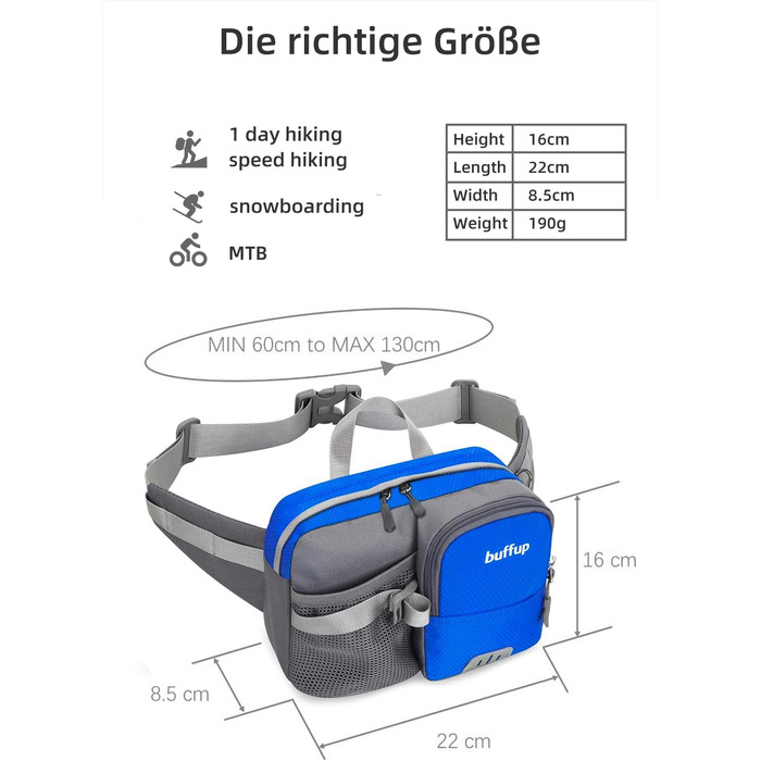 Спортивна поясна сумка-бананка з тримачем для пляшки, для собак, велоспорт, піші прогулянки, біг, поясна сумка для чоловіків та жінок, велика, блакитна
