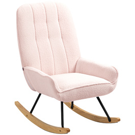HOMCOM Rocking Chair Upholstered Recliner with Sherpa Fleece in Pink, up to 150 kg, Comfortable Rocking Chair, 63x95x97cm