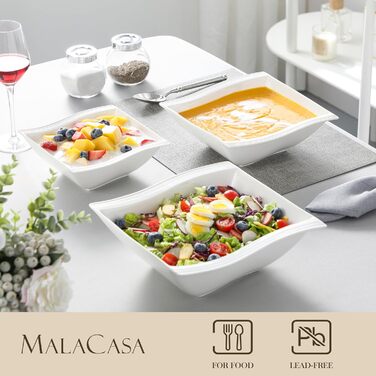 MALACASA Набір мисок для мюслі та супу, 4 шт., кераміка, 800 мл, 2100 мл, 1400 мл, 890 мл (білий)