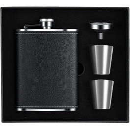 Фляга Vasmeiy з нержавіючої сталі, 227мл, чорна, полірована, для алкоголю, компактний набір для стильного відпочинку