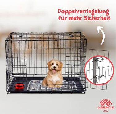 Клітка для собак Arebos 77,5 x 53 x 59 см | Транспортна переноска для собак, складана | Чорна клітка для собак | Клітка для собак з 2 дверцятами