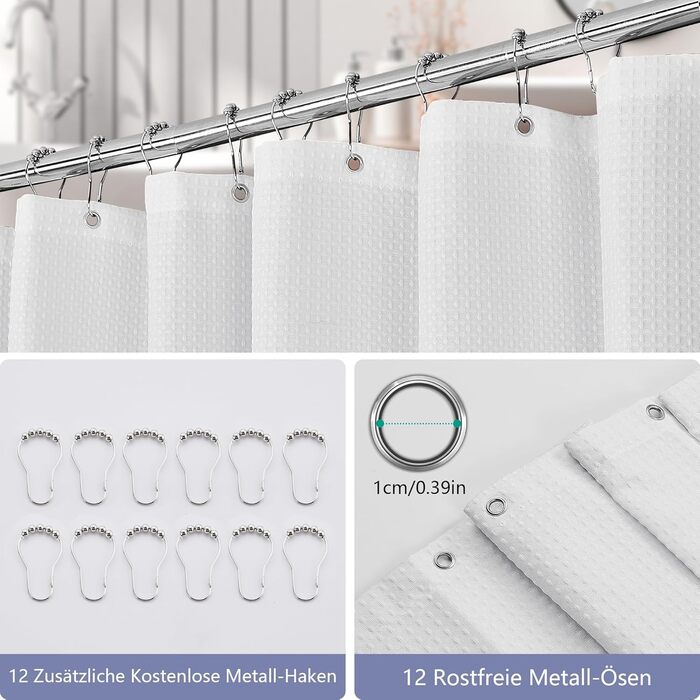 Шторка для душу Waffel з магнітами, текстиль, поліестер, 183x183 см (зелена)