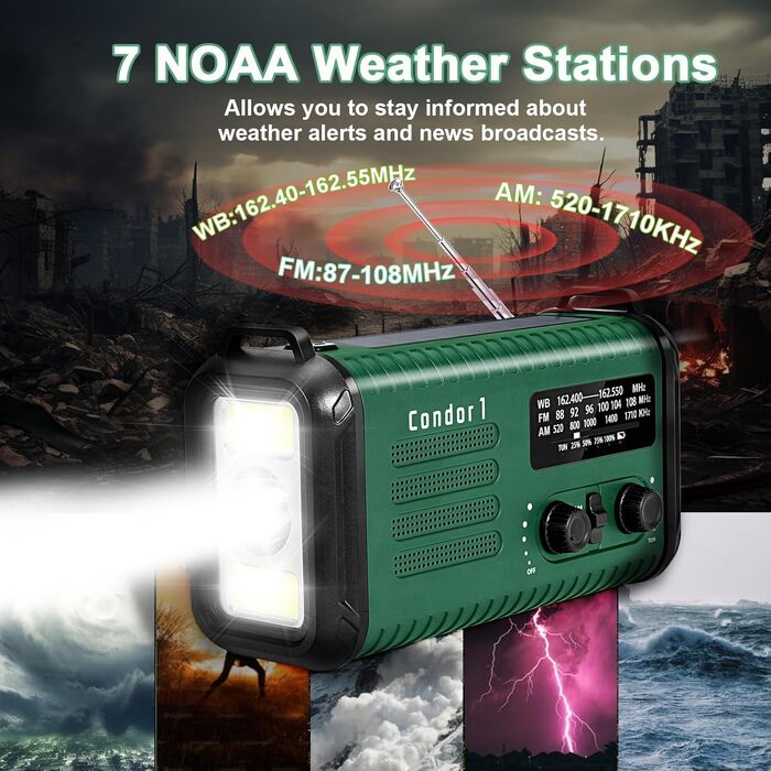 Радіо на сонячній батареї та з ручним генератором, 20000 mAh, AM/FM/NOAA, з живленням від акумулятора, SOS-сигнал, ліхтарик та лампа для читання, для надзвичайних ситуацій, кемпінгу та ураганів