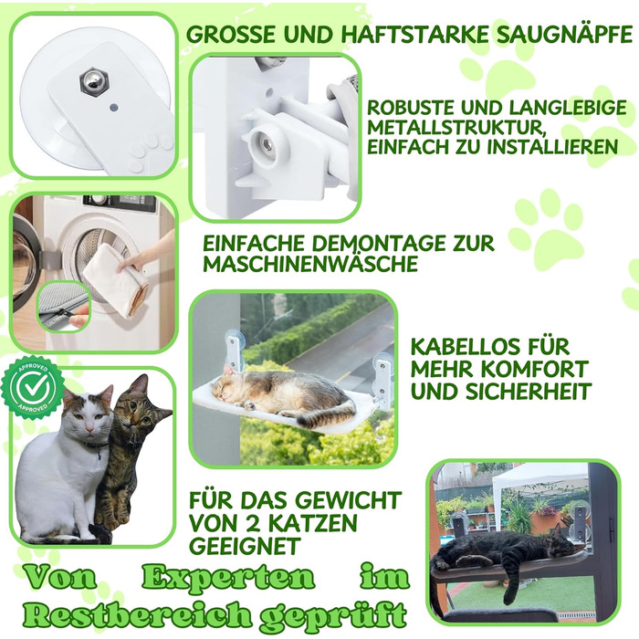 Підвісна гамак для котів на вікно/стіну, ліжко для котів з присосками, без кабелю, з іграшкою. Бежевий, великий