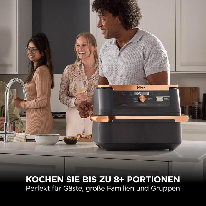 Ninja Foodi FlexDrawer Dual Zone Фритюрниця з гарячим повітрям 10.4л, чорно-мідна AF500EUCP - мультипекарка 7-в-1 з антипригарним покриттям