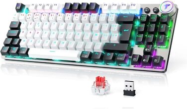 Механічна ігрова клавіатура TECURS бездротова 80% TKL з підсвічуванням, Red Switch, QWERTZ, для ПК, ноутбука, Windows, чорно-біла