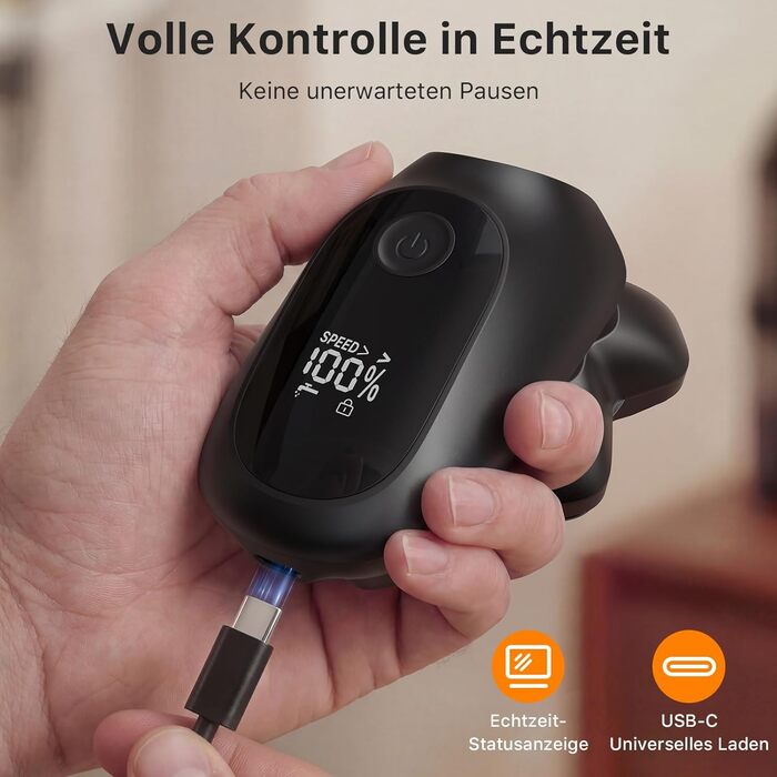 Електричний тример для гоління голови Trimcoo 5-в-1 з титановими лезами, IPX7 водонепроникний, USB-C, LED-дисплей - для чутливої шкіри голови (чорний)