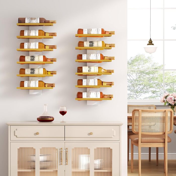 Настінна полиця для вина FAVOOOSTY з 3 рівнями, металева, для 6 пляшок, золота