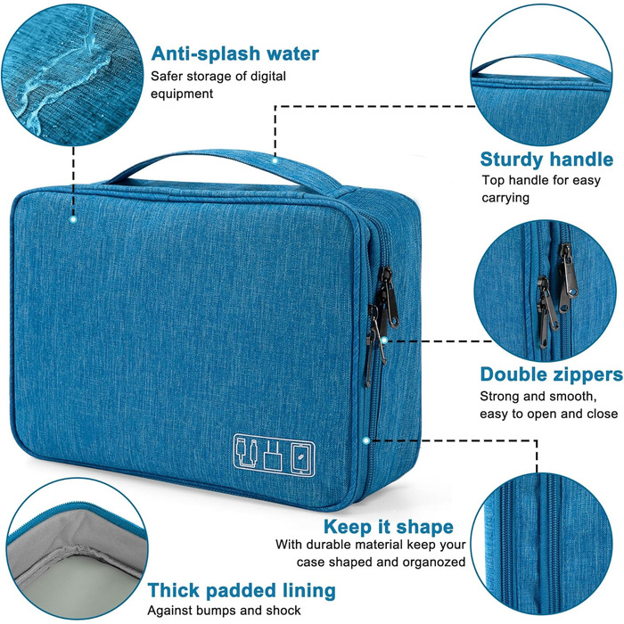 Водонепроникна сумка-органайзер для електроніки 2 відділення, 27x20x8 см, блакитна