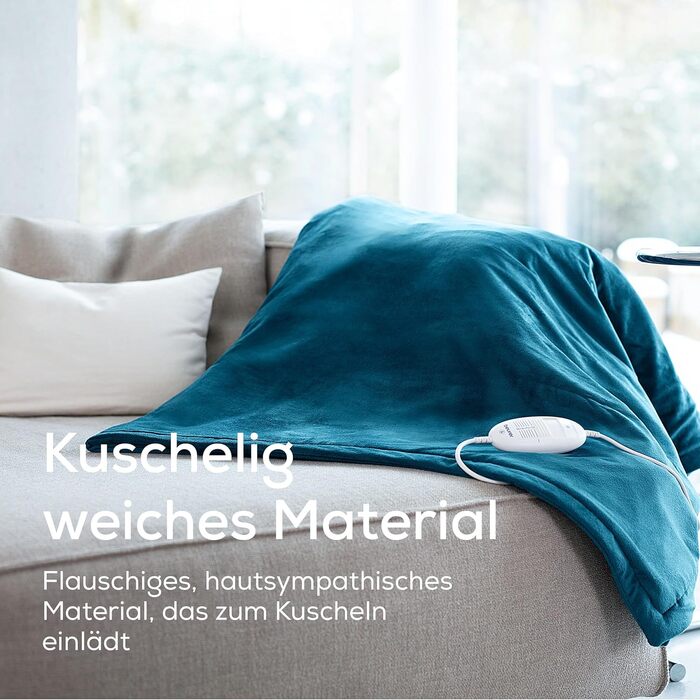 Електрична ковдра Beurer HD 75 з 6 режимами нагріву, системою безпеки та автовимкненням, 180x130 см (Petrol)