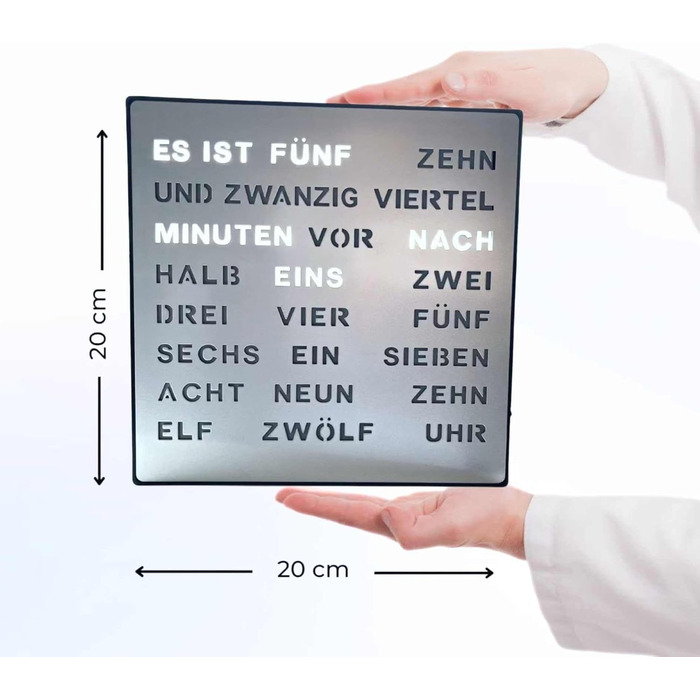 Bada Bing LED Word Clock Silver with German Word Display - elegant metal clock with USB cable wall clock modern - high-quality table clock silent for placing/hanging - decoration gift men's office living room