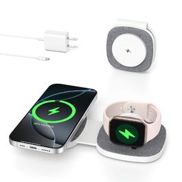 Зарядна станція 2-в-1 для Apple Watch та iPhone MagSafe (20W, сіра) - сумісна з iPhone 17e/Air/17/16/15/14/13/12 та Apple Watch Series 11/10/9/8/7/6/5/4/3/2/SE/Ultra, AirPods
