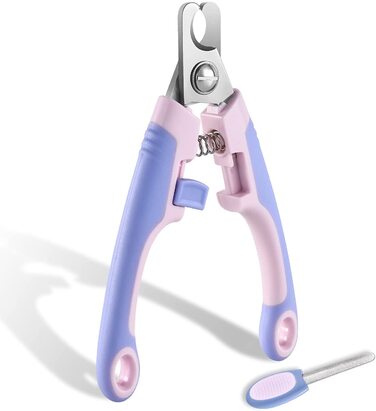 Професійна кусачка для собак та котів EooCoo, великих та середніх порід, з захистом, блокуванням та пилочкою для нігтів - ідеальний подарунок на Різдво, фіолетовий + рожевий